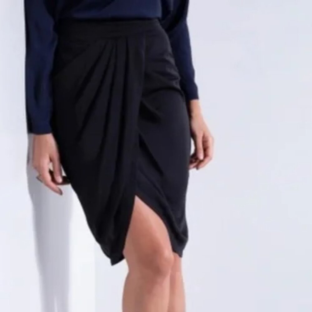 BCBG BCBGMAXAZRIA WOMEN'S TULIP DRAPED BLACK PENCIL SKIRT SMALL NWOT